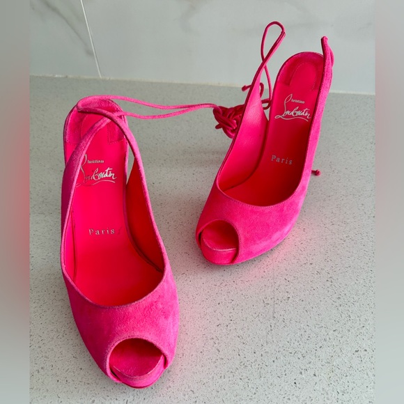 Christian Louboutin LACE UP NVP SUEDE PEEP-TOE PUMPS Pink EU 37.5 - Picture 6 of 7